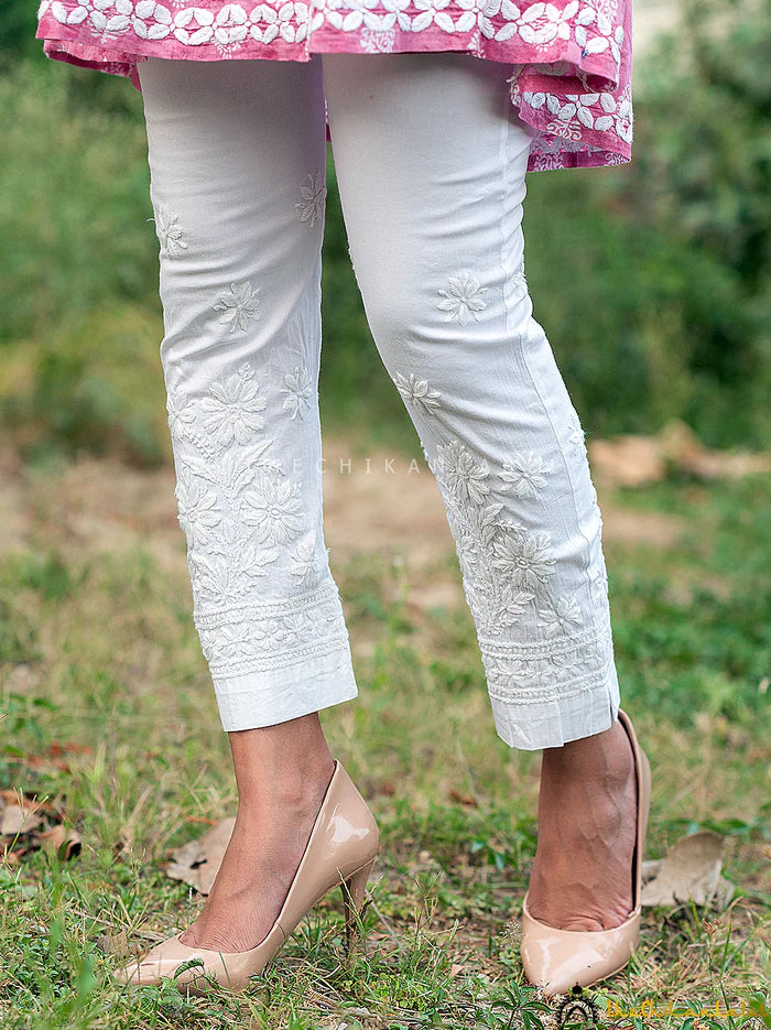 Buy Off White Silk Chanderi Plain Cigarette Pant For Women by Meesa Online  at Aza Fashions.